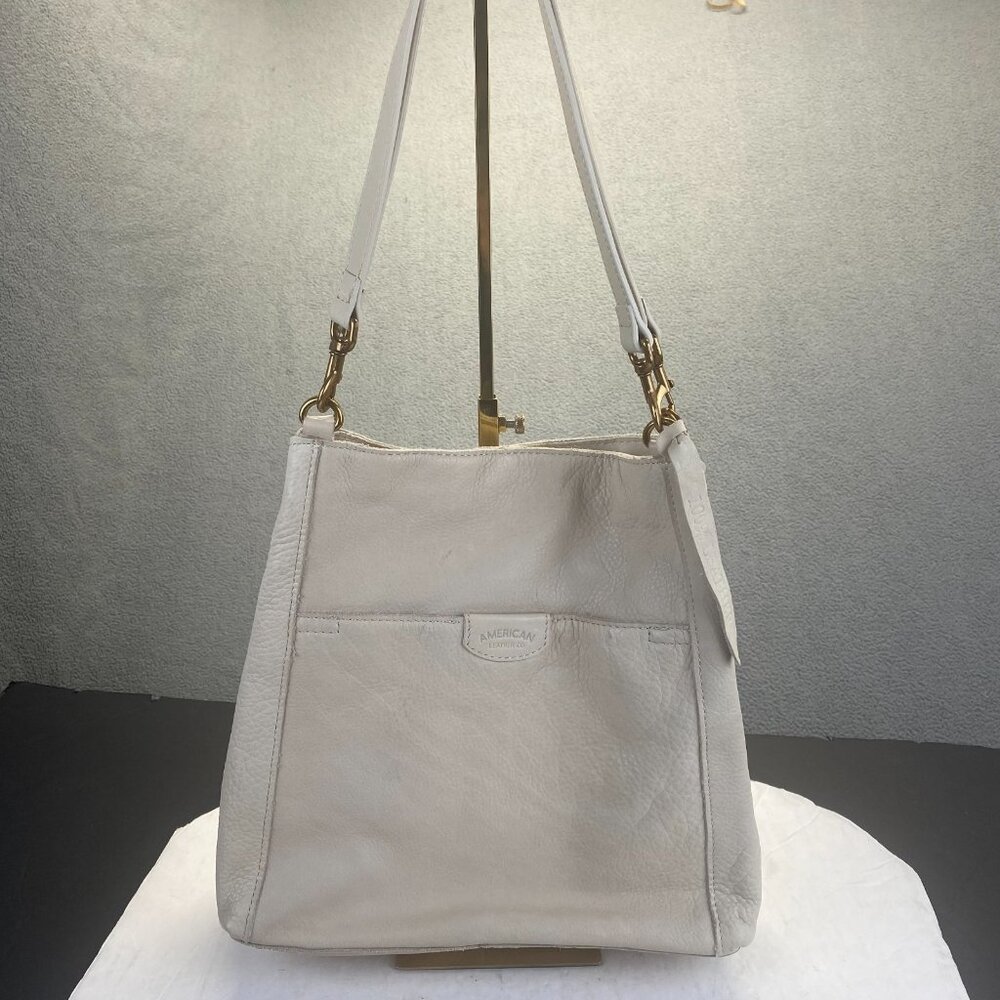 American Leather Co. Austin Triple Entry Leather Bucket Hobo Bag Purse